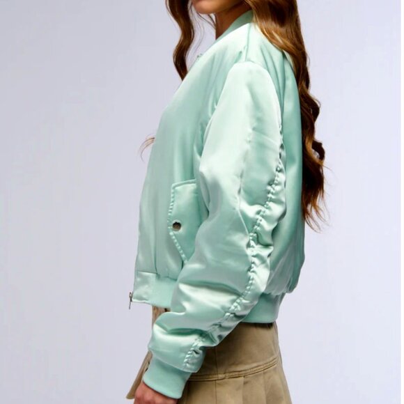 Callie Lives Miz Azalea Wang Arizona Mint Green Tea Satin Bomber Jacket S M L - Picture 5 of 8